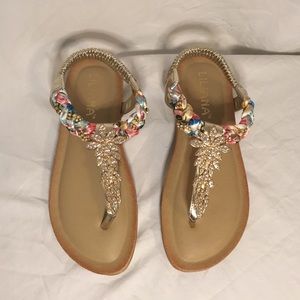 Liliana Gold Bling Sling Back Flip Flops SZ 7 EUC